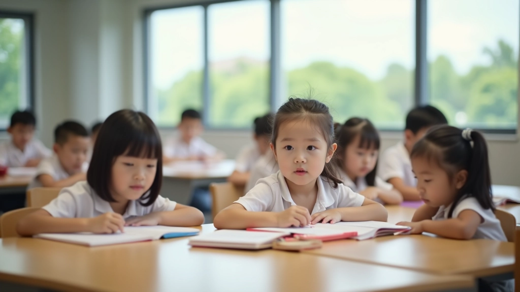 Classroom with students learning, modern educational facilities and natural lighting