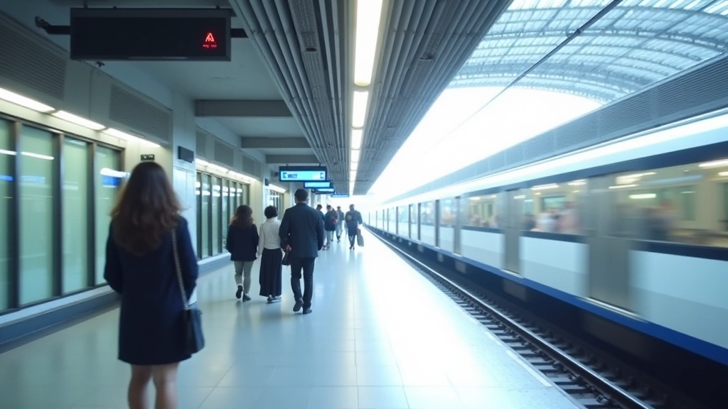 MRT train station platform with passengers waiting and train approaching