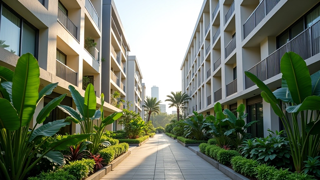 Modern residential neighbourhood in Singapore with apartment buildings and green spaces