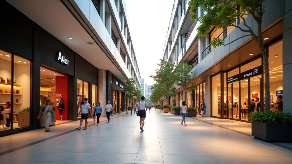 Sengkang shopping district with modern retail stores and walkways